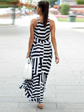 Asymmetric Striped Halterneck Maxi Dress